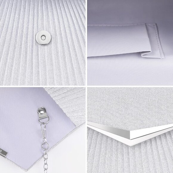 Women's Silver 2 Clutch Purses Sparkling Envelope Evening Bag Detachable Chain - Picture 6 of 7